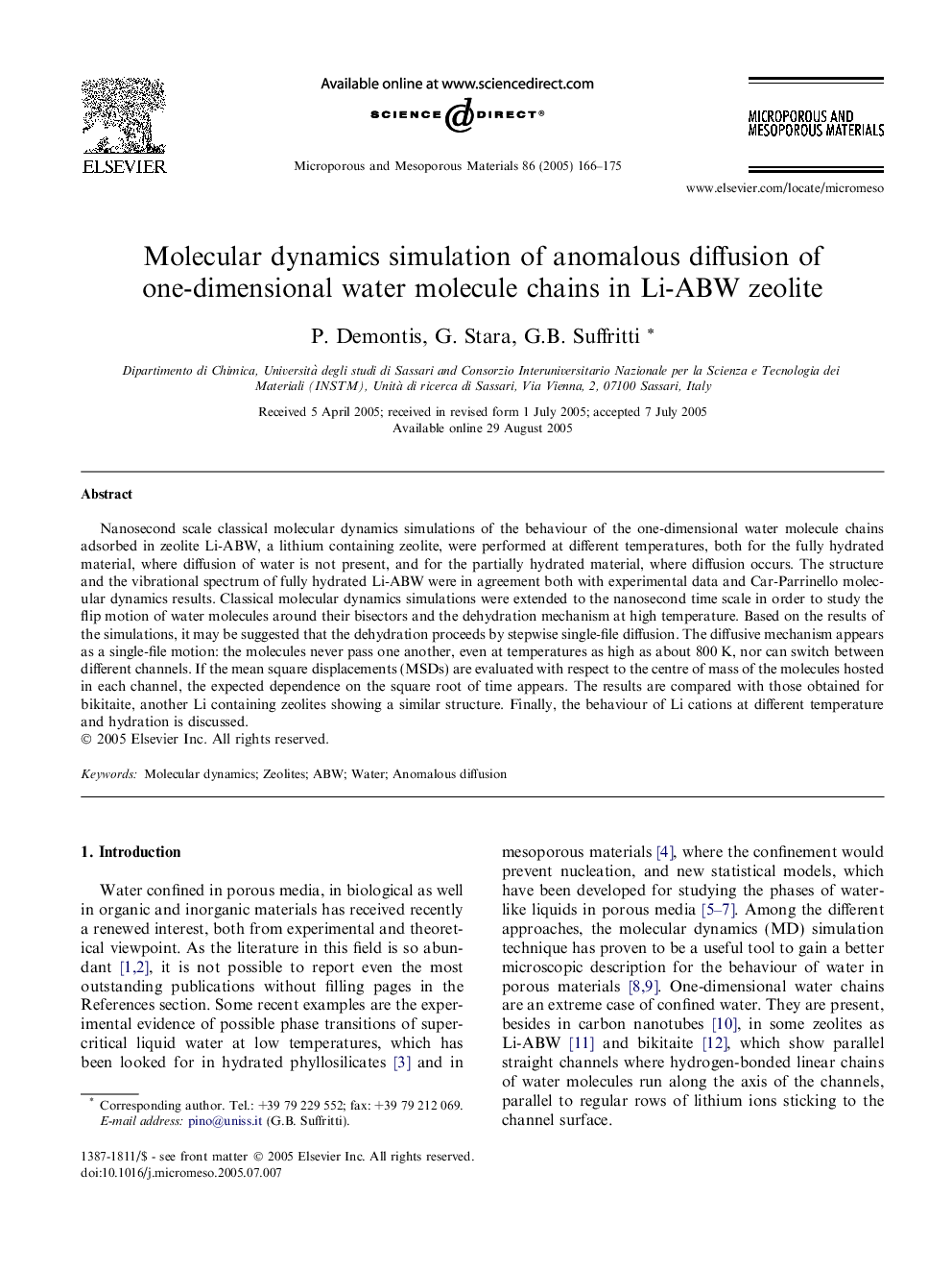 Molecular dynamics simulation of anomalous diffusion of one-dimensional water molecule chains in Li-ABW zeolite