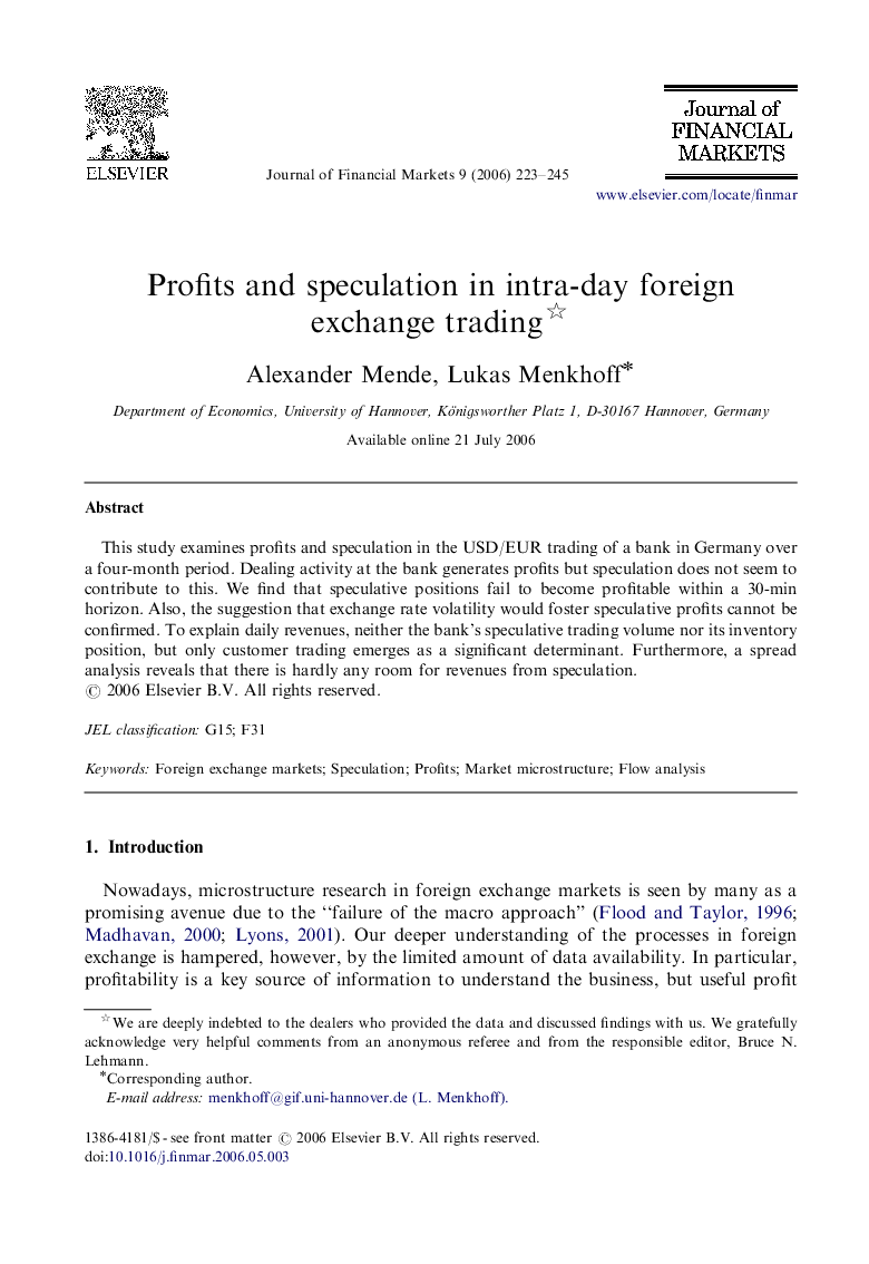 Profits and speculation in intra-day foreign exchange trading