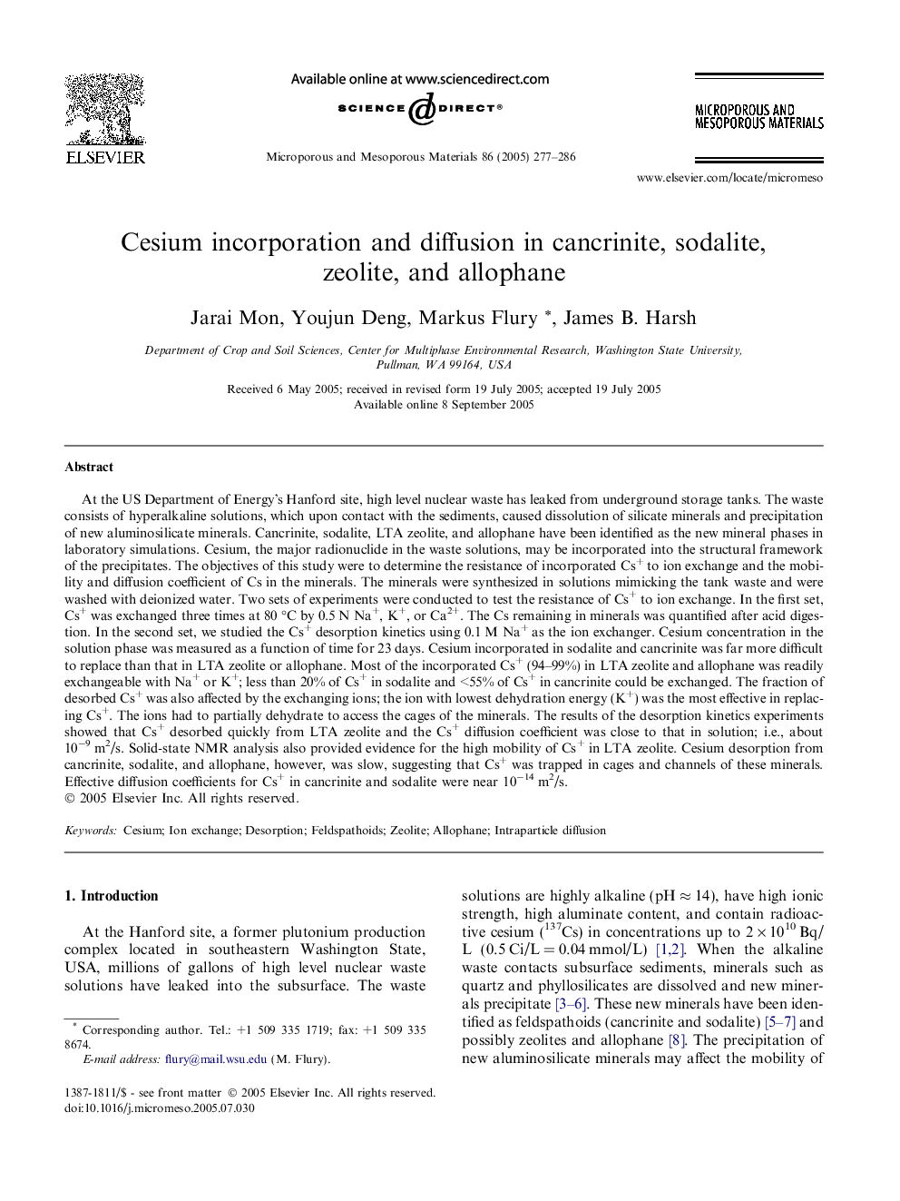 Cesium incorporation and diffusion in cancrinite, sodalite, zeolite, and allophane