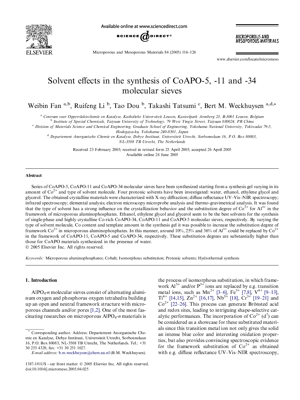 Solvent effects in the synthesis of CoAPO-5, -11 and -34 molecular sieves