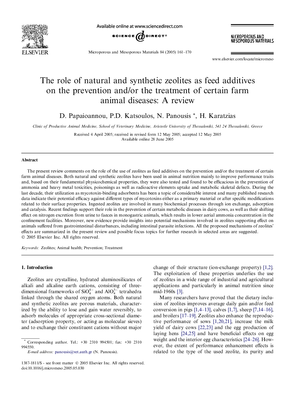 The role of natural and synthetic zeolites as feed additives on the prevention and/or the treatment of certain farm animal diseases: A review