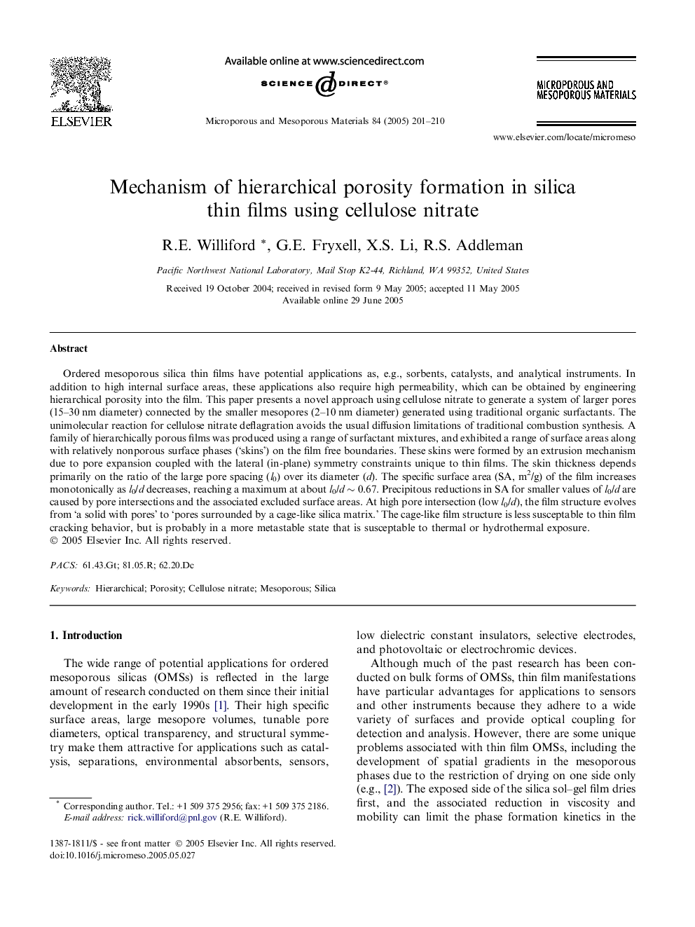 Mechanism of hierarchical porosity formation in silica thin films using cellulose nitrate