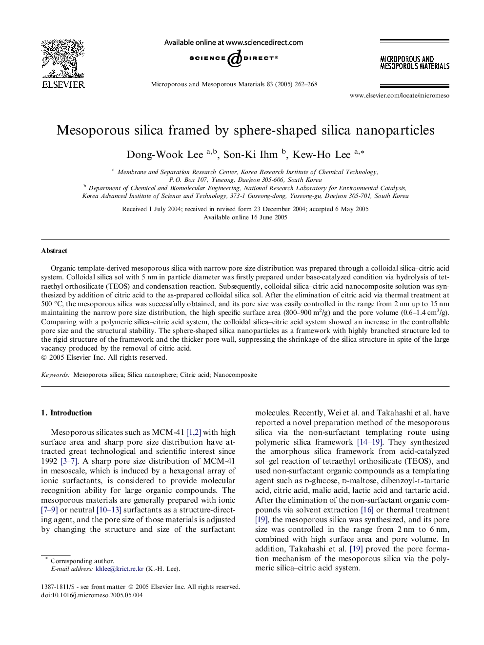 Mesoporous silica framed by sphere-shaped silica nanoparticles