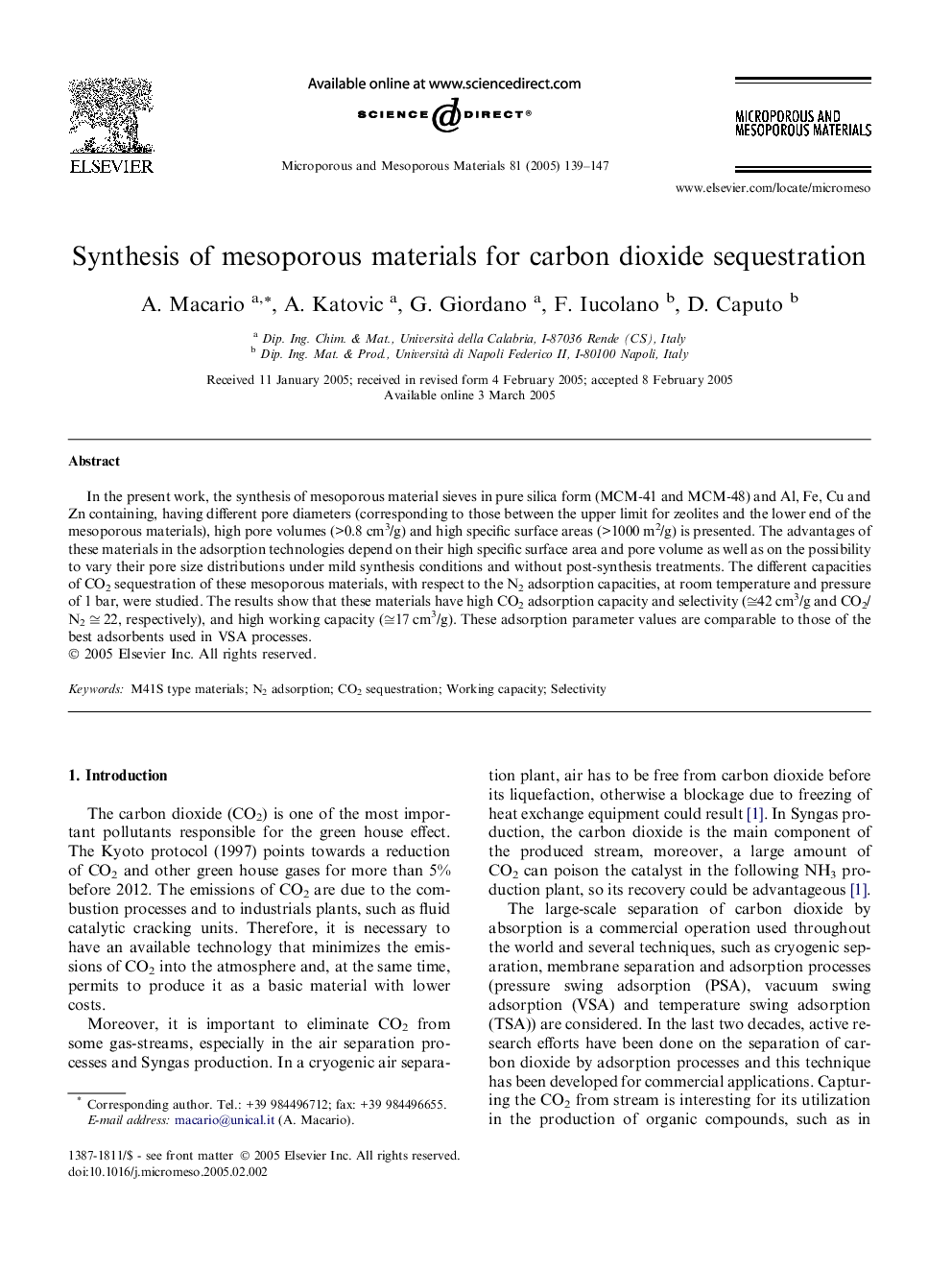 Synthesis of mesoporous materials for carbon dioxide sequestration