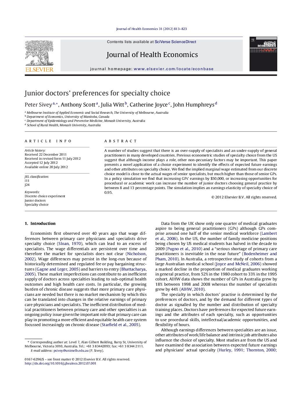 Junior doctors' preferences for specialty choice