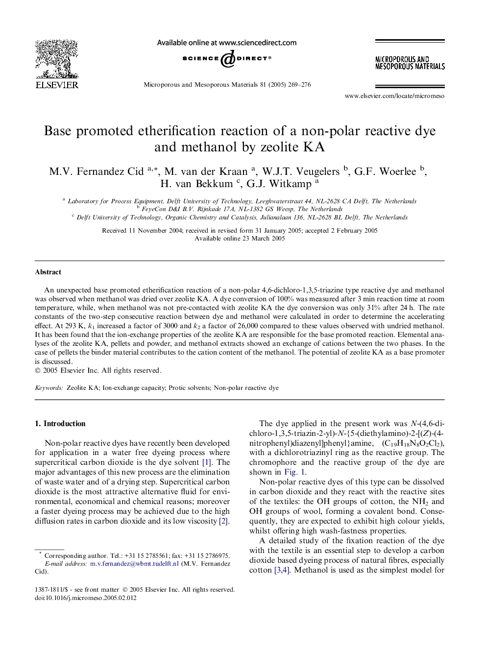 Base promoted etherification reaction of a non-polar reactive dye and methanol by zeolite KA
