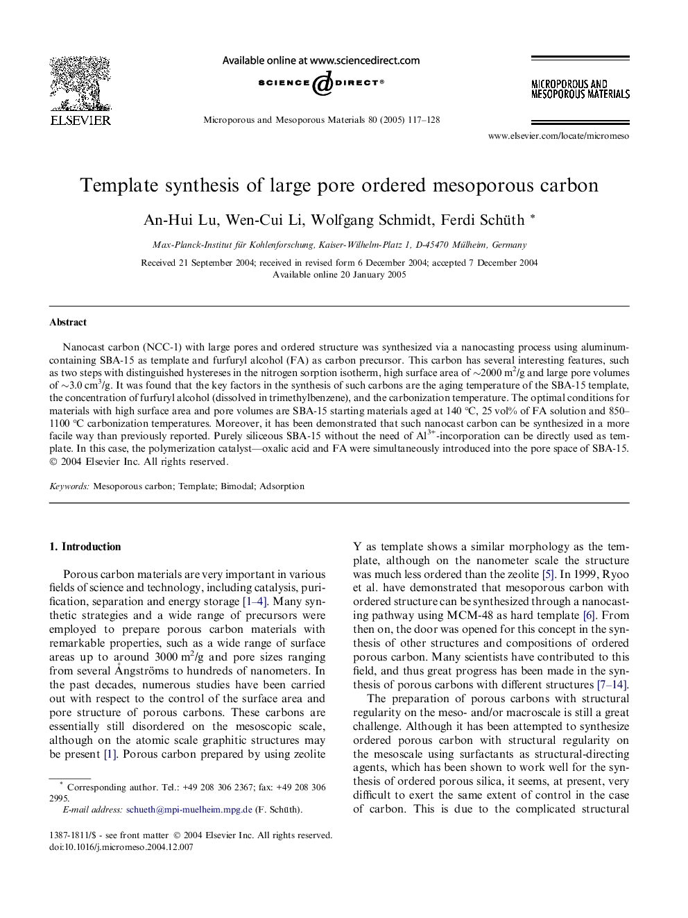 Template synthesis of large pore ordered mesoporous carbon