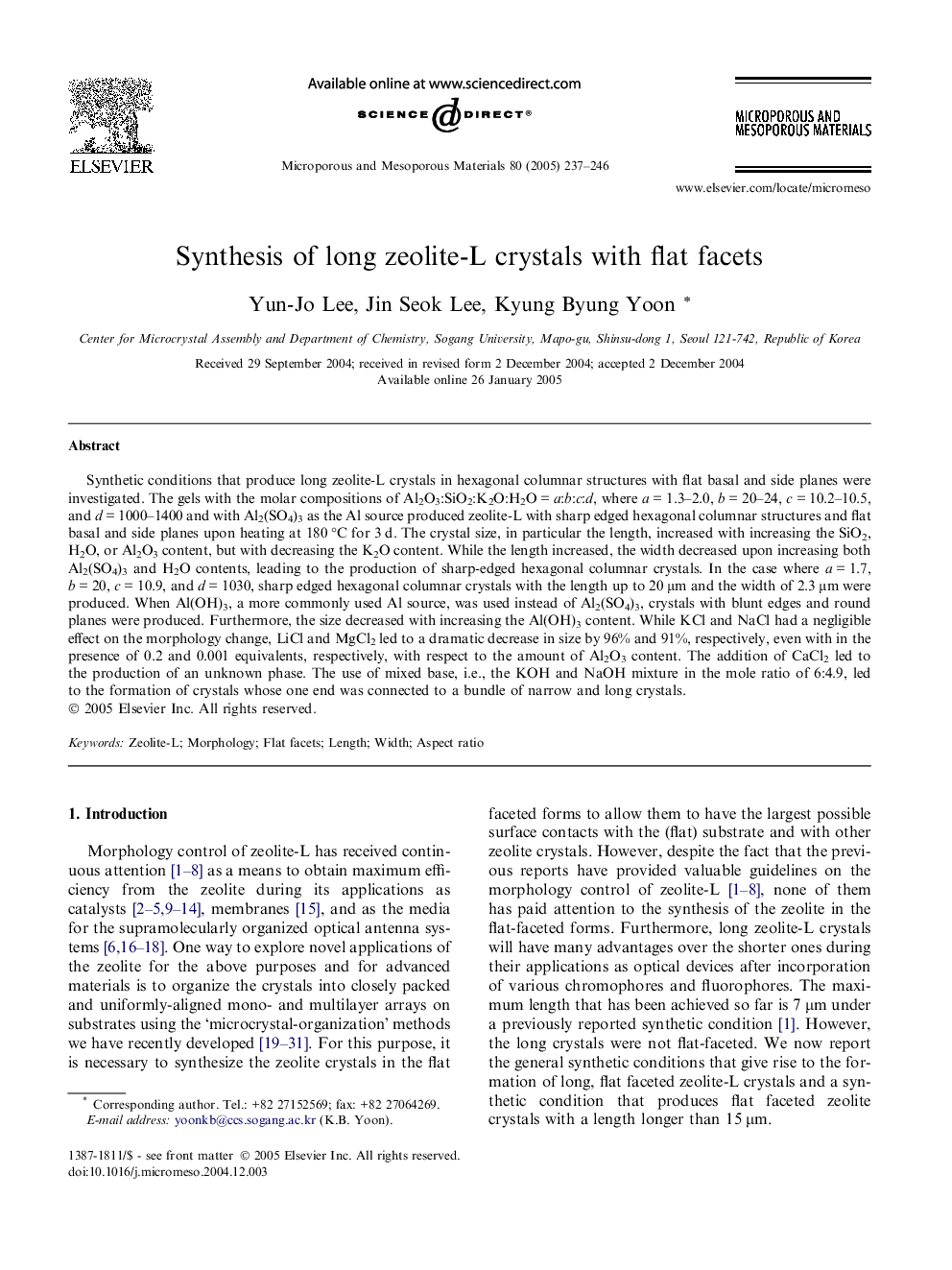 Synthesis of long zeolite-L crystals with flat facets