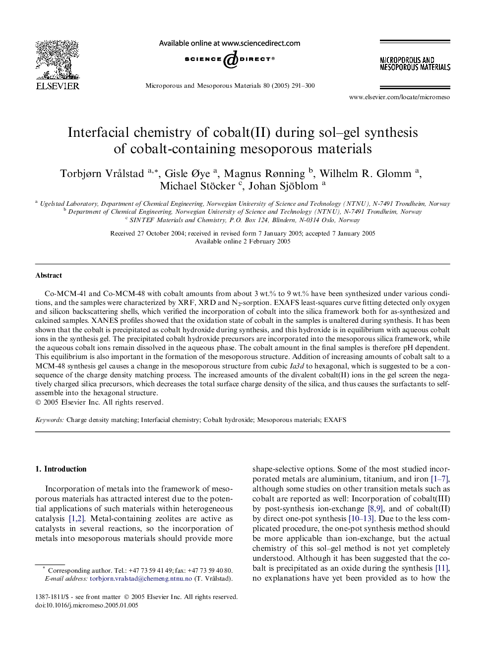 Interfacial chemistry of cobalt(II) during sol-gel synthesis of cobalt-containing mesoporous materials