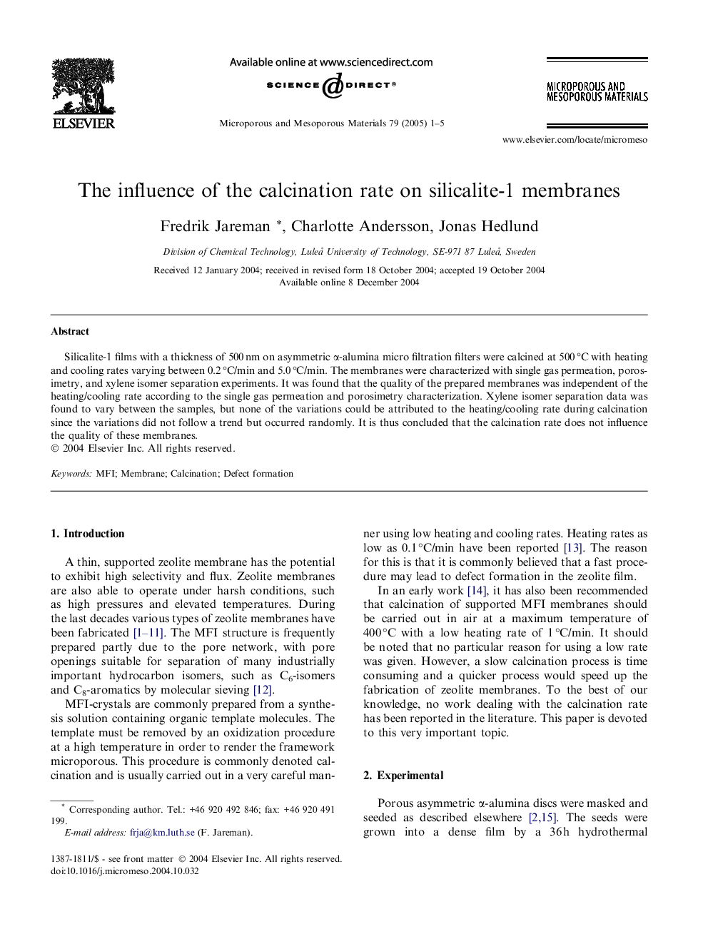 The influence of the calcination rate on silicalite-1 membranes