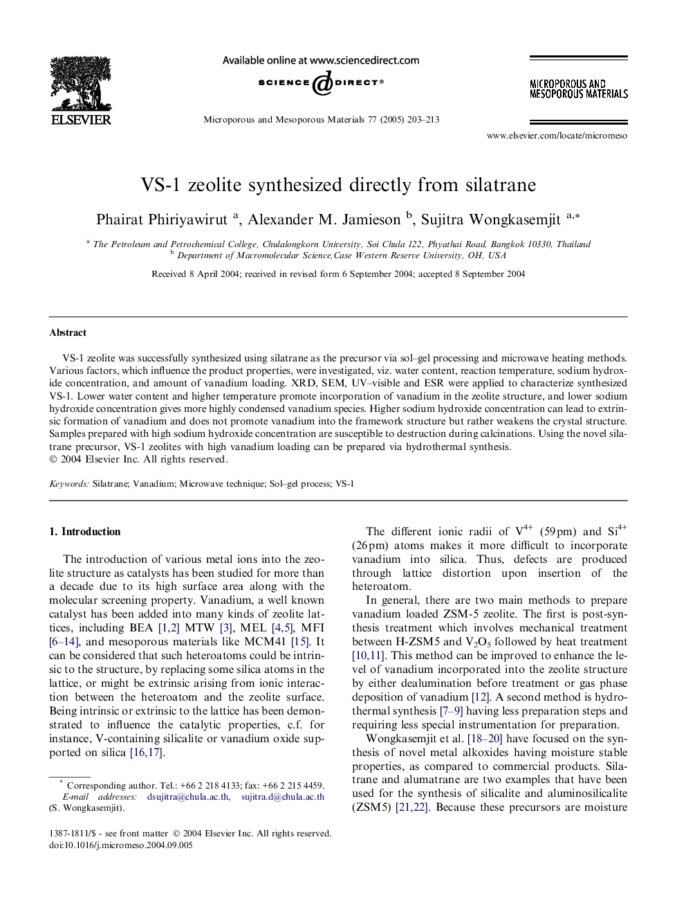 VS-1 zeolite synthesized directly from silatrane