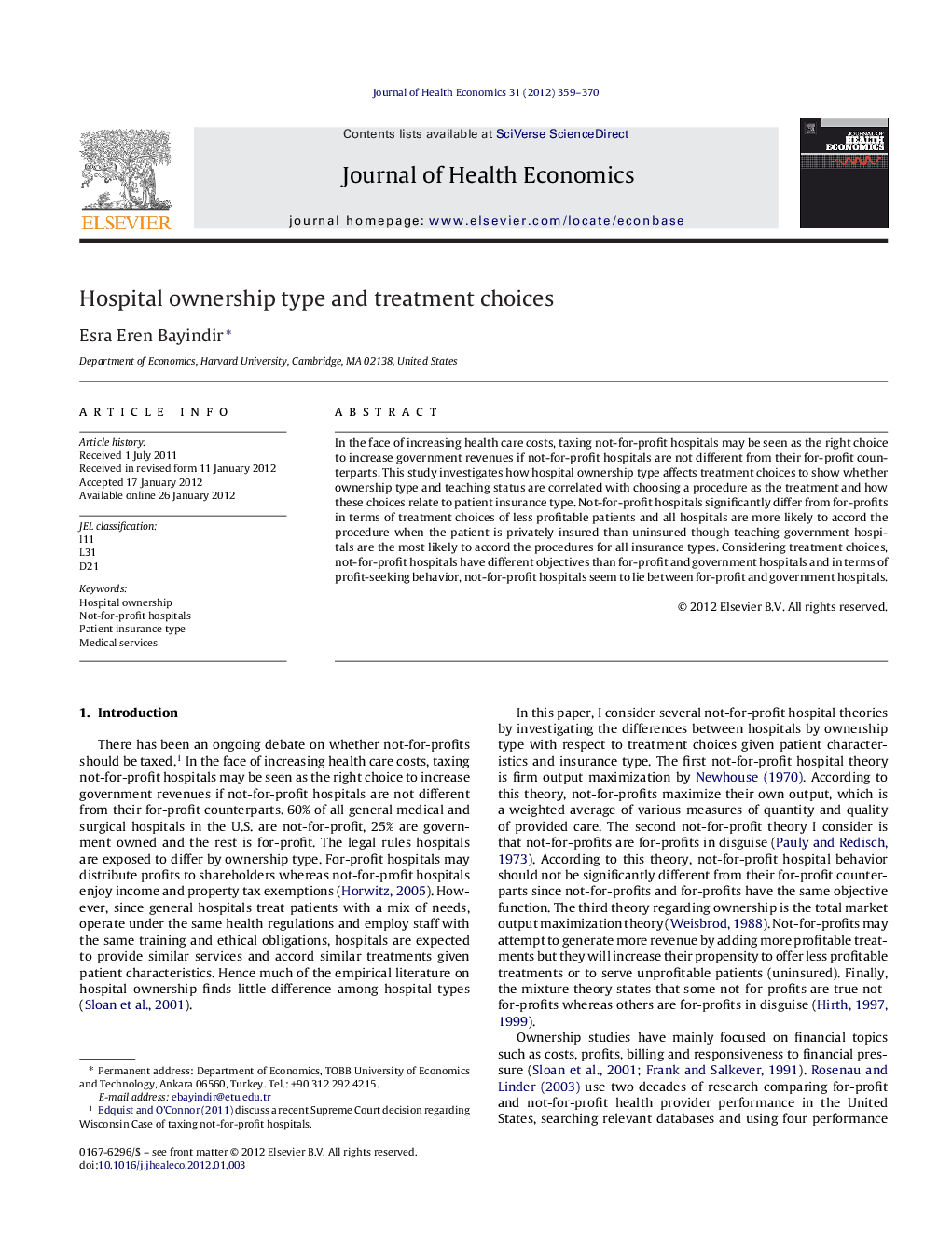 Hospital ownership type and treatment choices