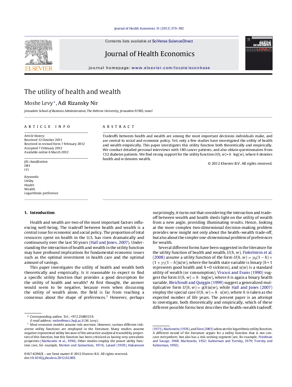 The utility of health and wealth