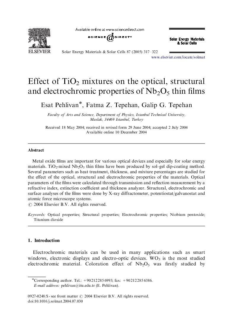 Effect of TiO2 mixtures on the optical, structural and electrochromic properties of Nb2O5 thin films