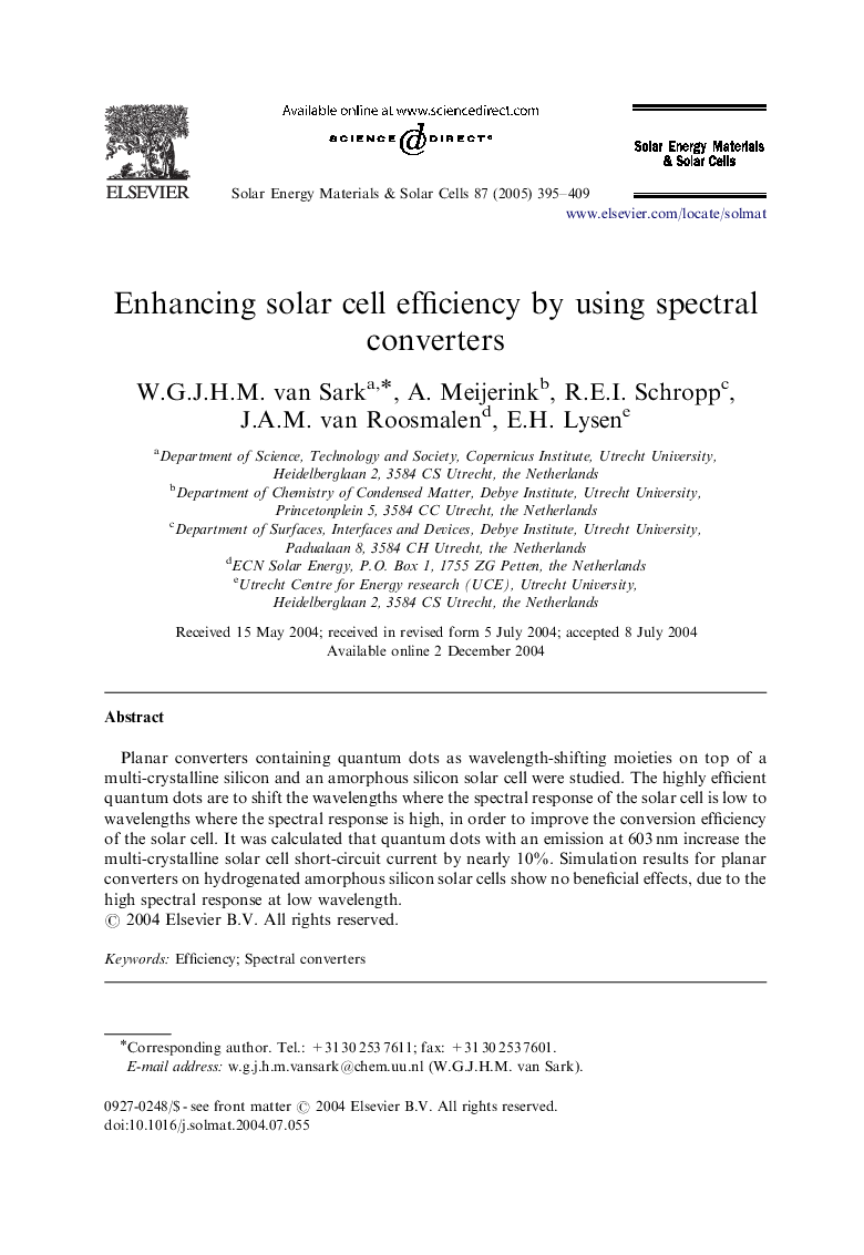 Enhancing solar cell efficiency by using spectral converters