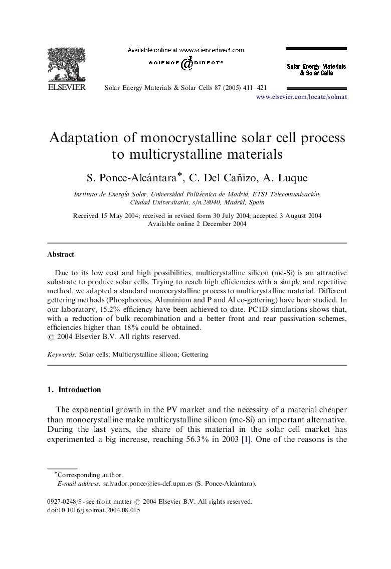 Adaptation of monocrystalline solar cell process to multicrystalline materials