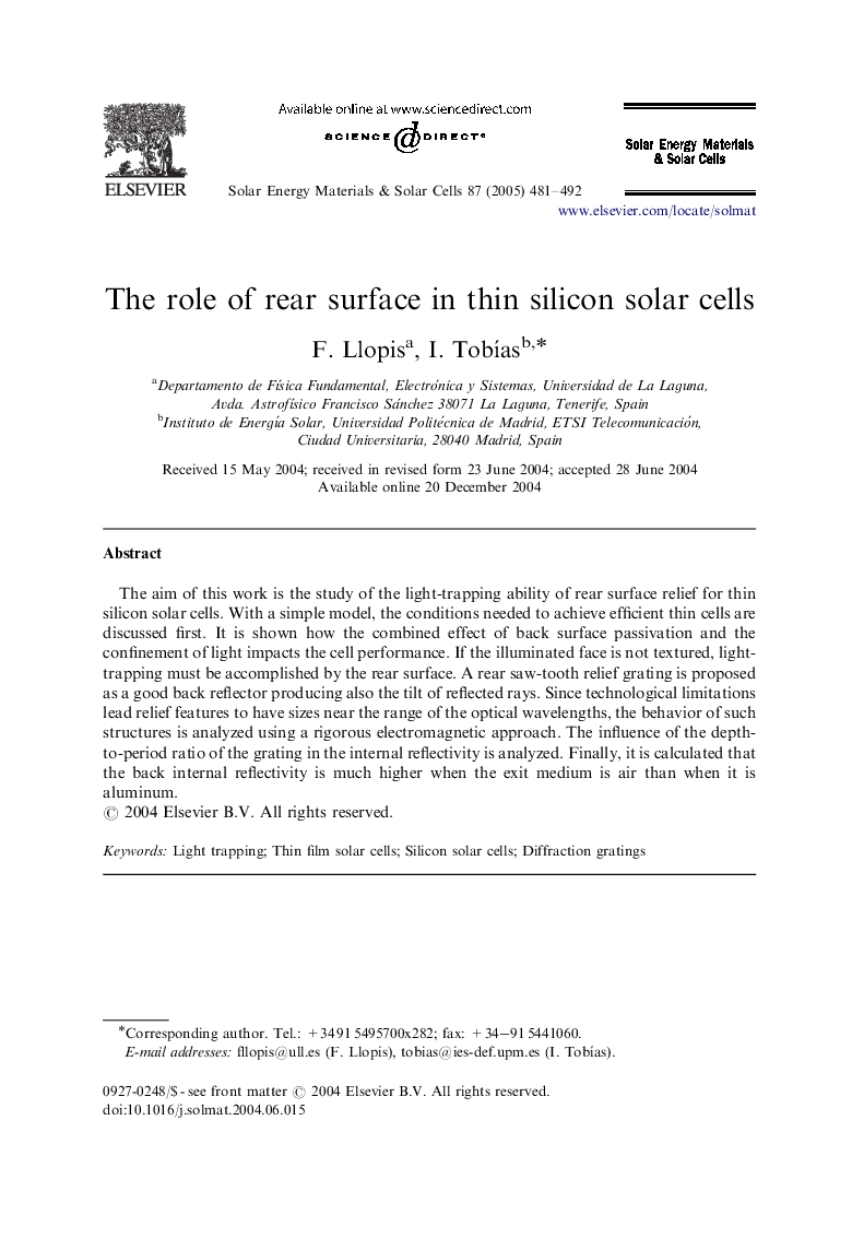 The role of rear surface in thin silicon solar cells