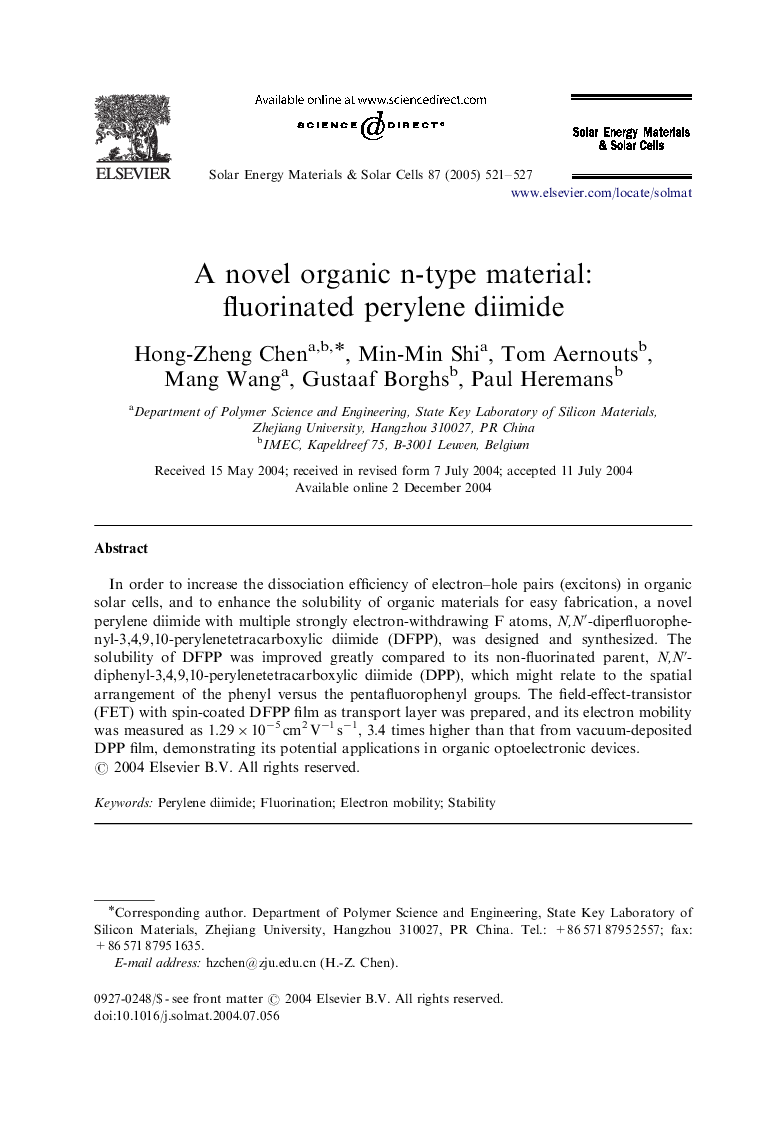 A novel organic n-type material: fluorinated perylene diimide