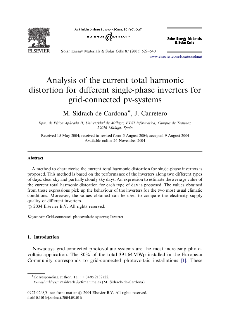 Analysis of the current total harmonic distortion for different single-phase inverters for grid-connected pv-systems