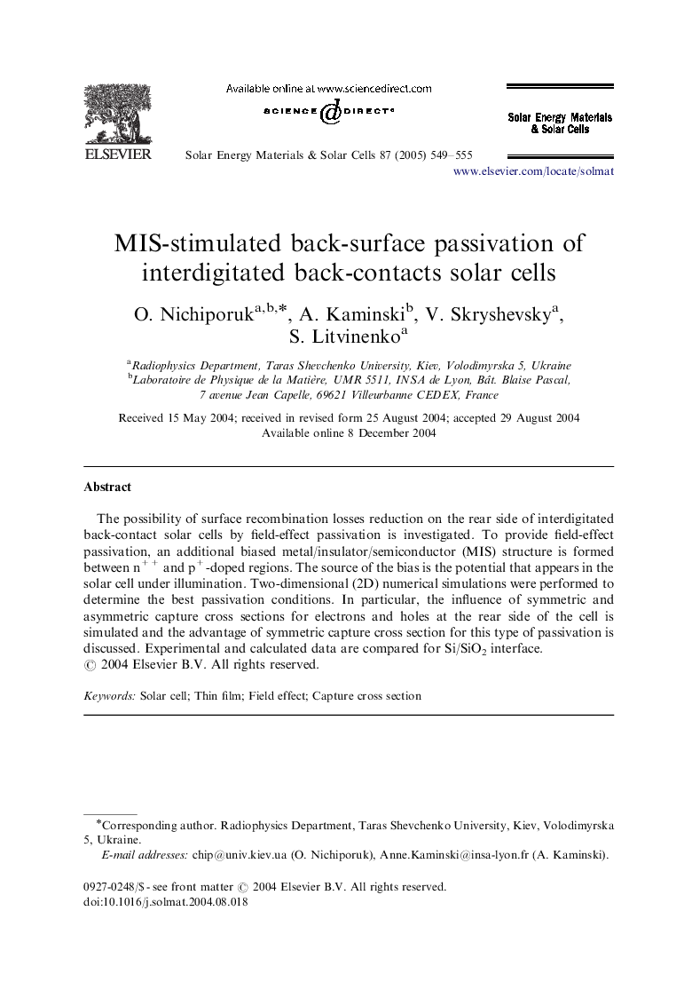 MIS-stimulated back-surface passivation of interdigitated back-contacts solar cells
