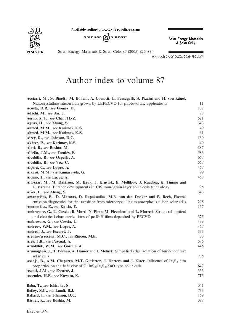 Author Index to Volume 87