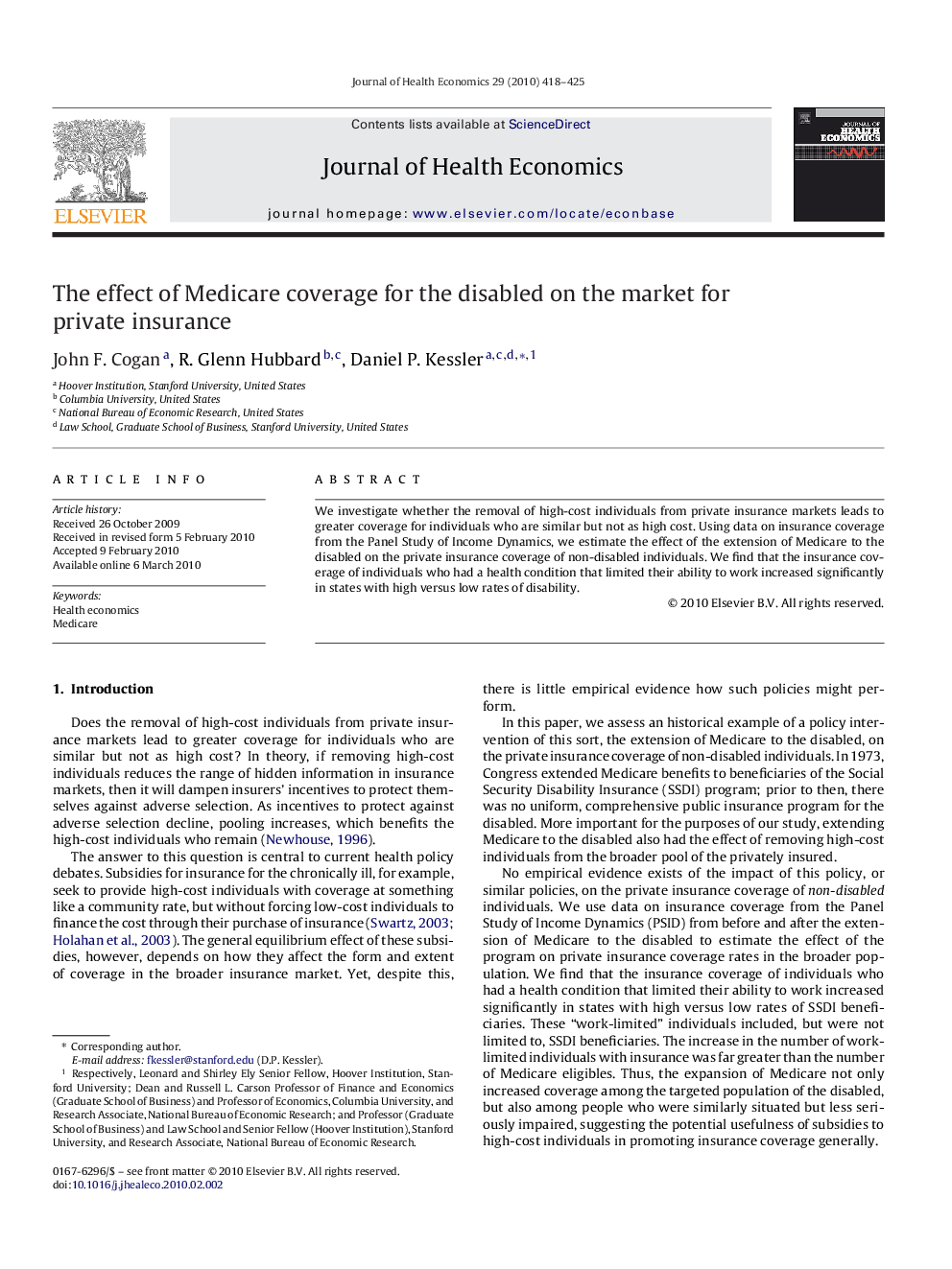 The effect of Medicare coverage for the disabled on the market for private insurance