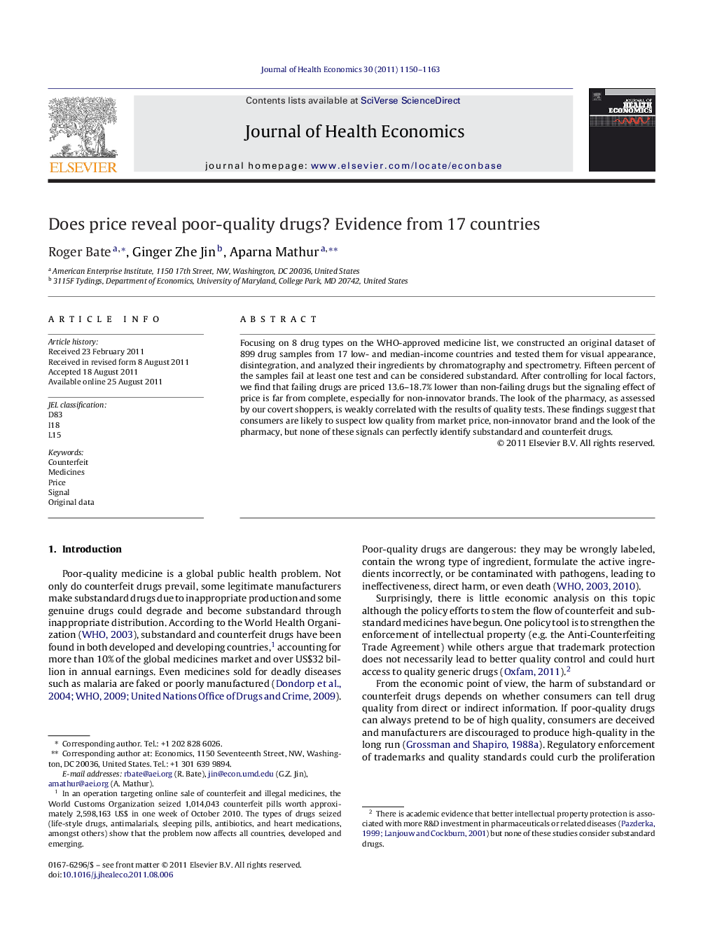 Does price reveal poor-quality drugs? Evidence from 17 countries