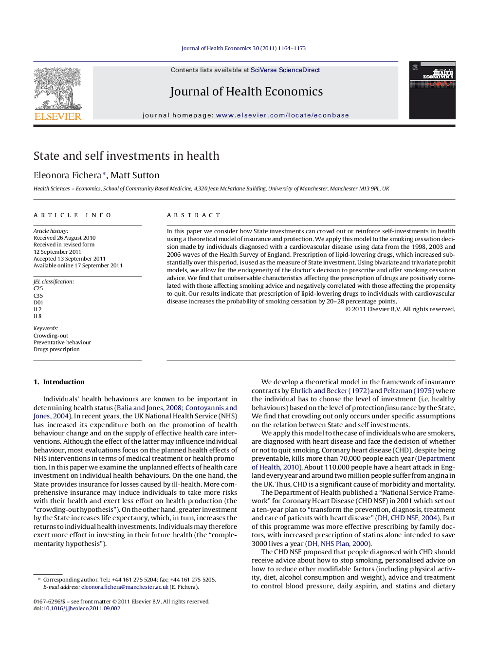 State and self investments in health