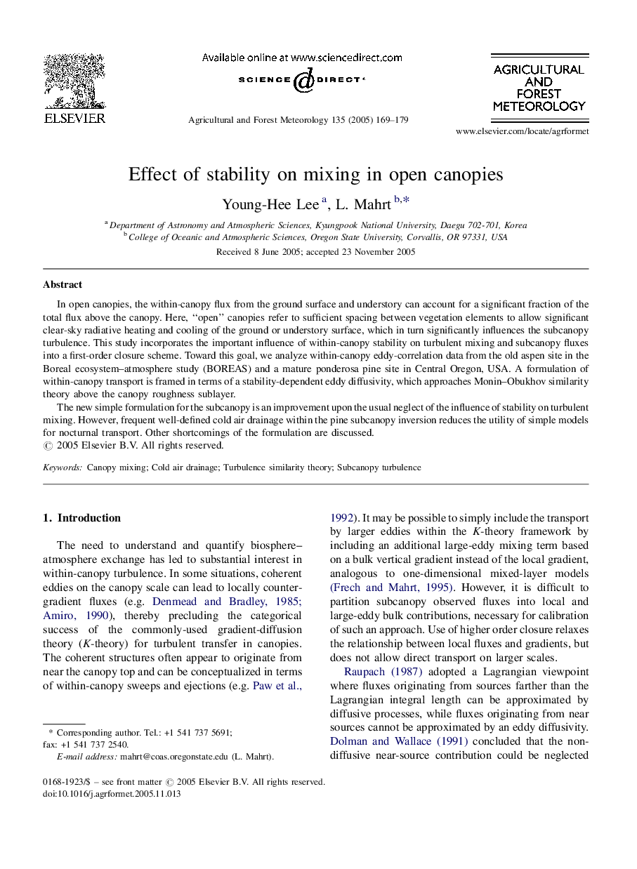 Effect of stability on mixing in open canopies