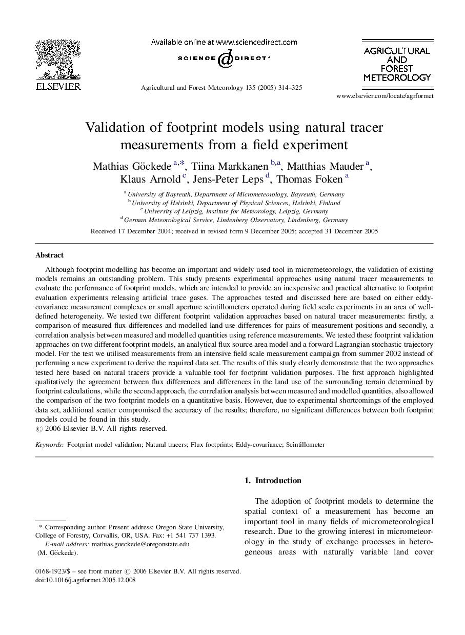 Validation of footprint models using natural tracer measurements from a field experiment