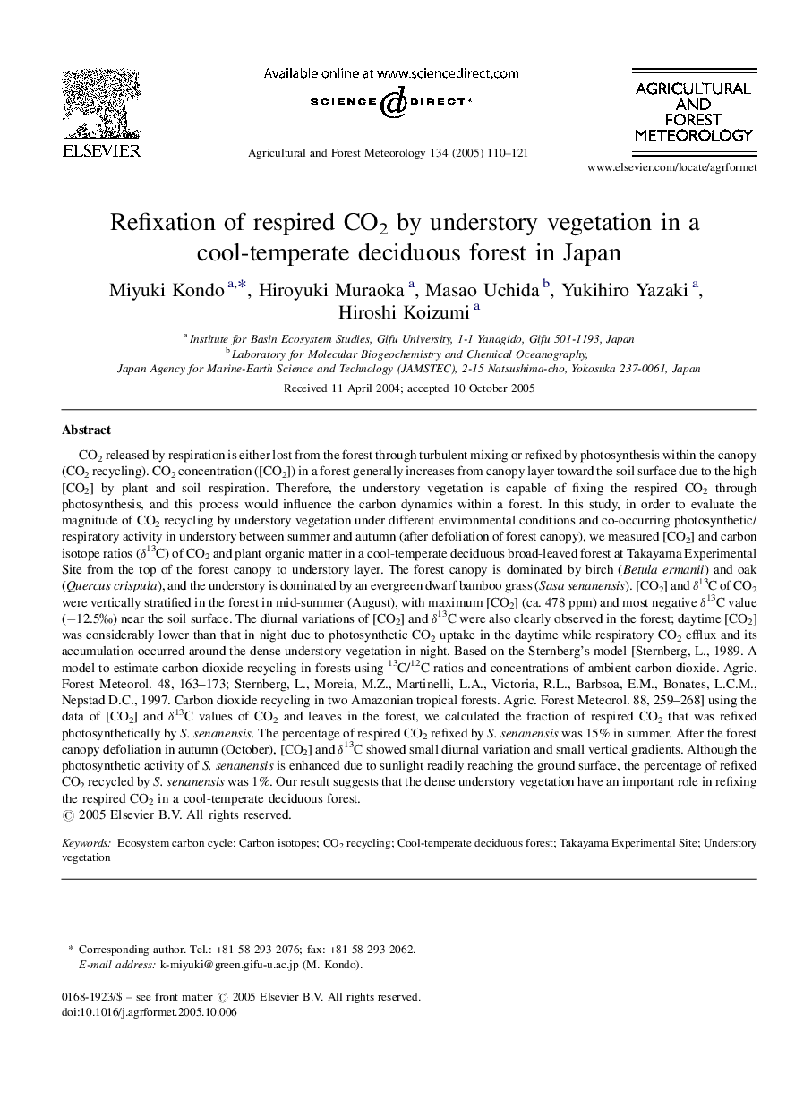 Refixation of respired CO2 by understory vegetation in a cool-temperate deciduous forest in Japan