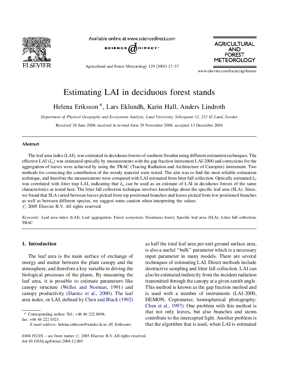 Estimating LAI in deciduous forest stands