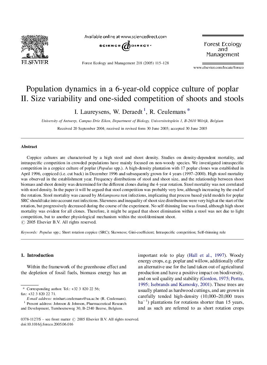 Population dynamics in a 6-year-old coppice culture of poplar