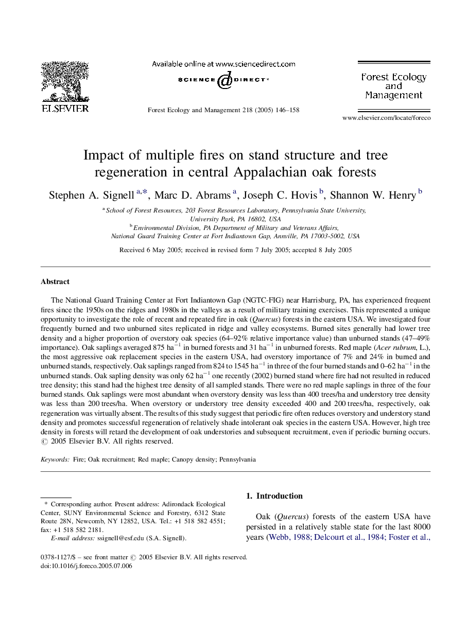 Impact of multiple fires on stand structure and tree regeneration in central Appalachian oak forests