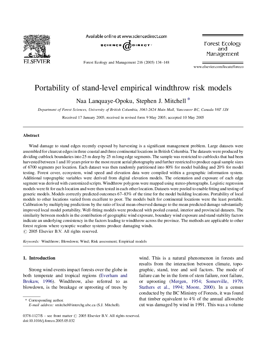 Portability of stand-level empirical windthrow risk models