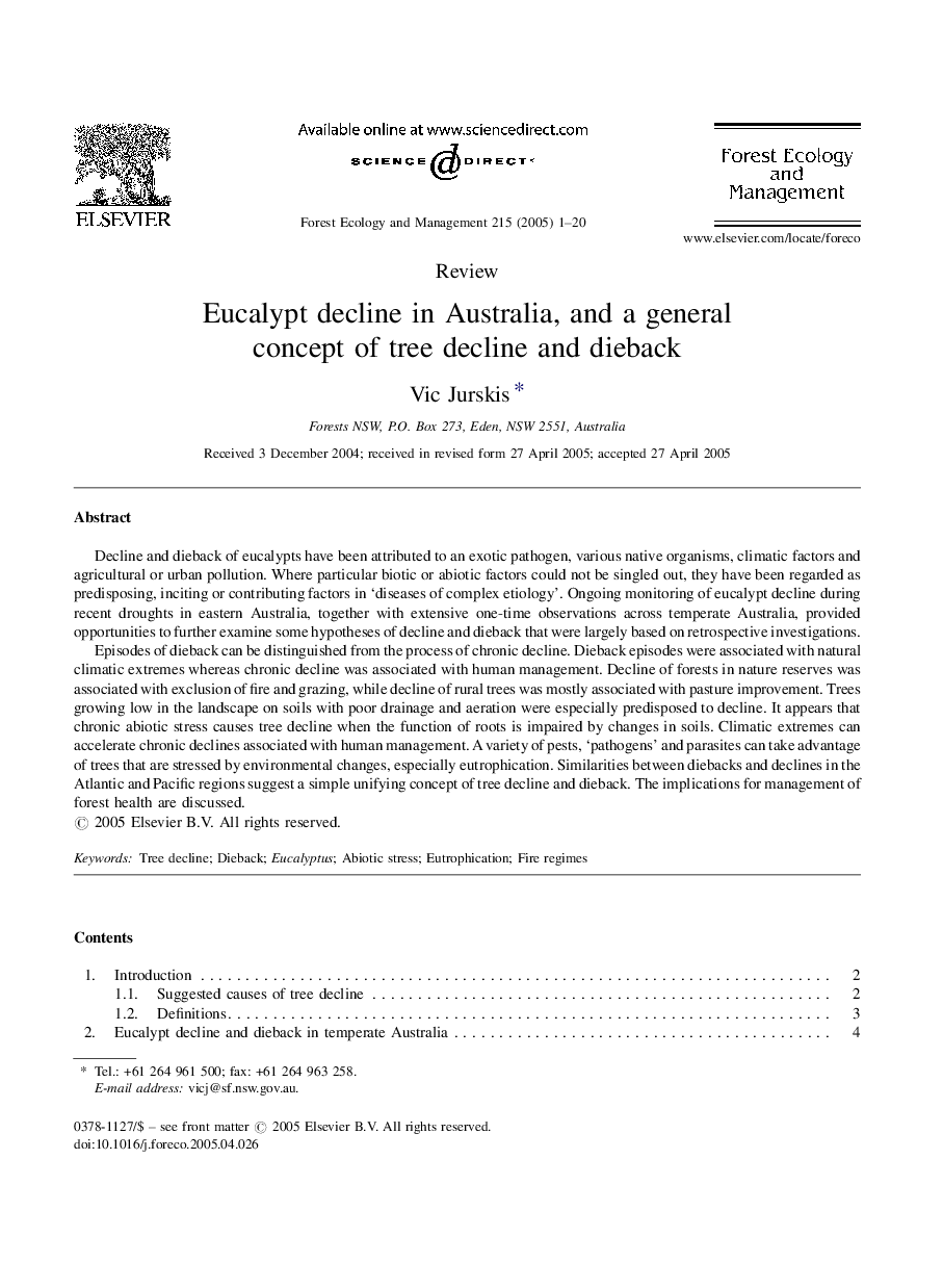 Eucalypt decline in Australia, and a general concept of tree decline and dieback