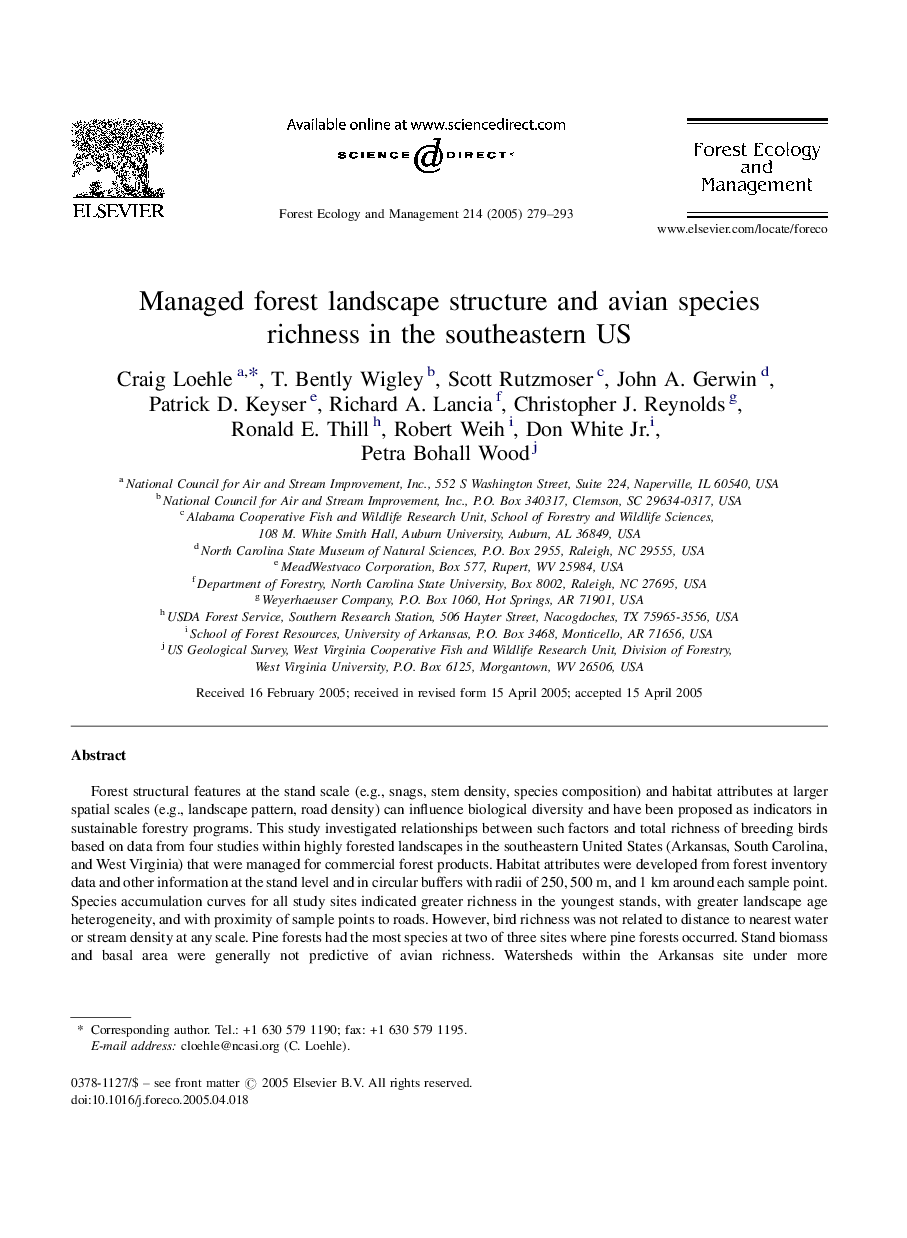 Managed forest landscape structure and avian species richness in the southeastern US