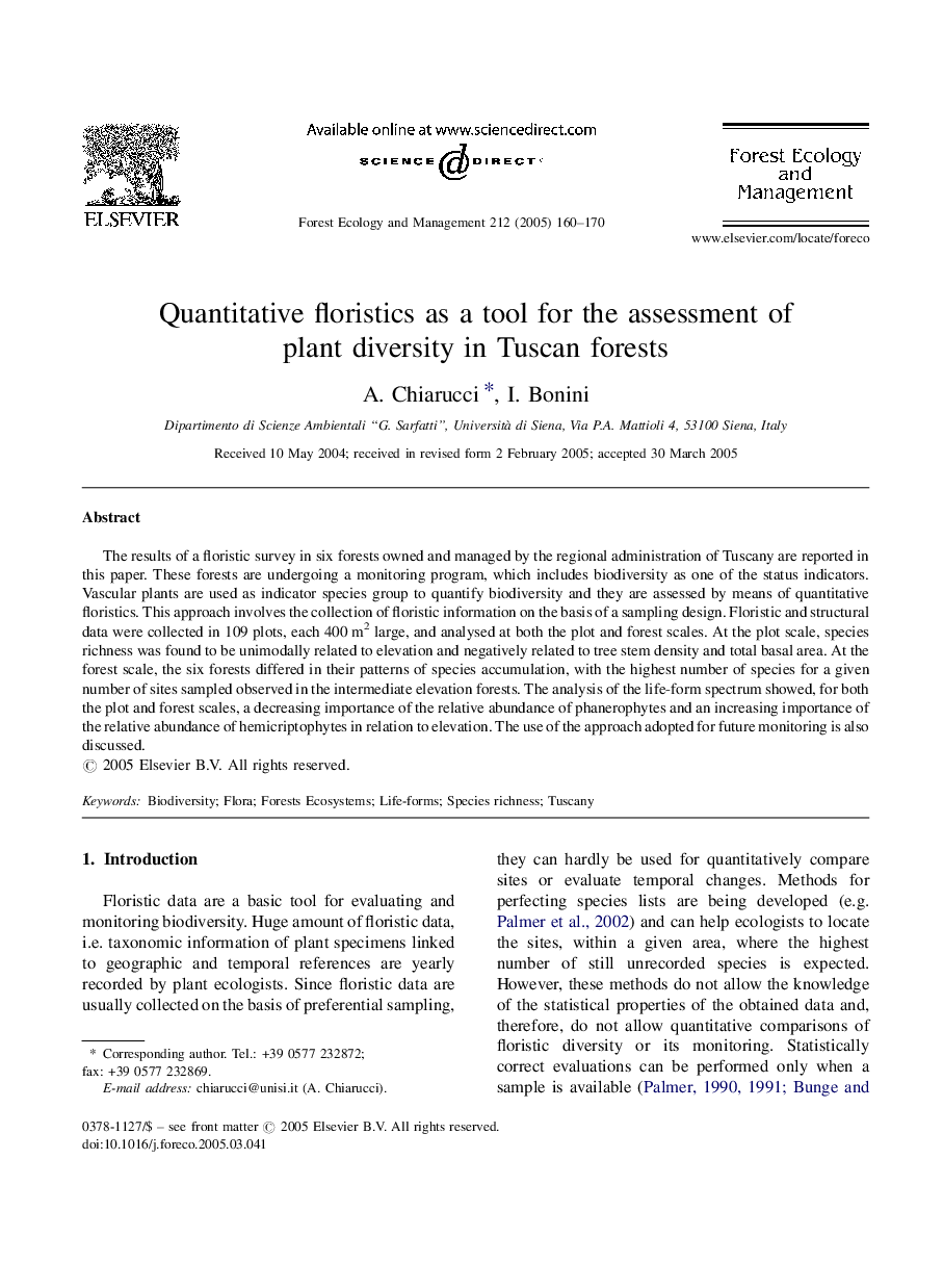 Quantitative floristics as a tool for the assessment of plant diversity in Tuscan forests