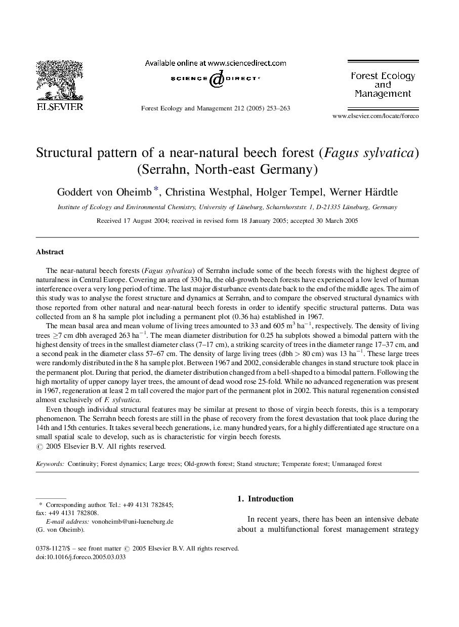 Structural pattern of a near-natural beech forest (Fagus sylvatica) (Serrahn, North-east Germany)