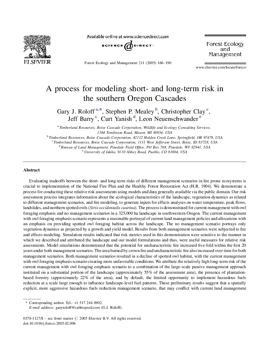 A process for modeling short- and long-term risk in the southern Oregon Cascades