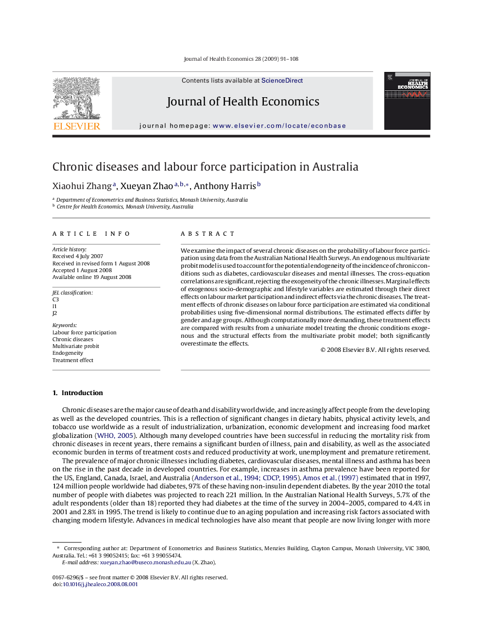 Chronic diseases and labour force participation in Australia