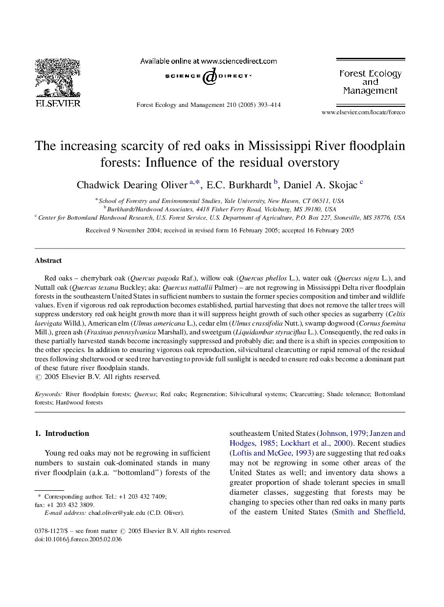 The increasing scarcity of red oaks in Mississippi River floodplain forests: Influence of the residual overstory