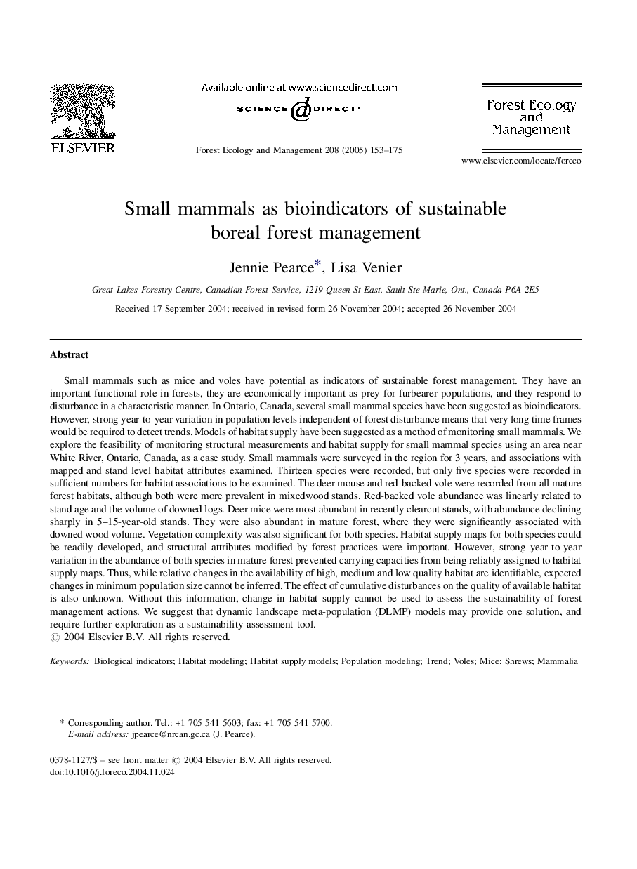 Small mammals as bioindicators of sustainable boreal forest management