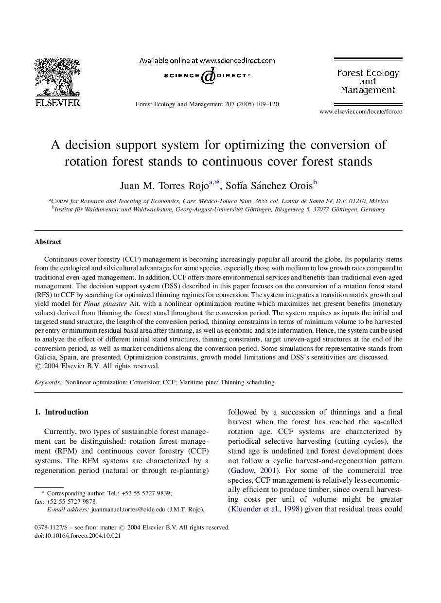 A decision support system for optimizing the conversion of rotation forest stands to continuous cover forest stands