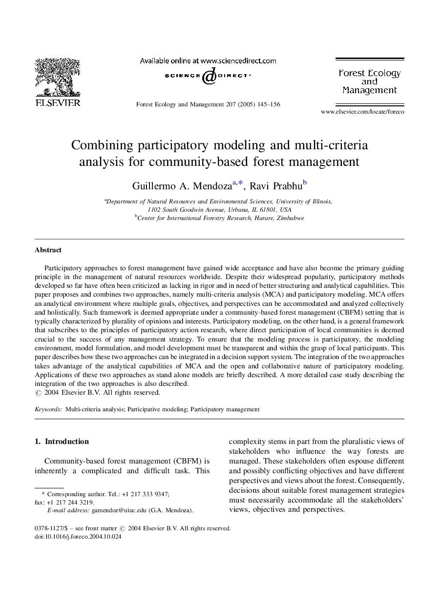 Combining participatory modeling and multi-criteria analysis for community-based forest management