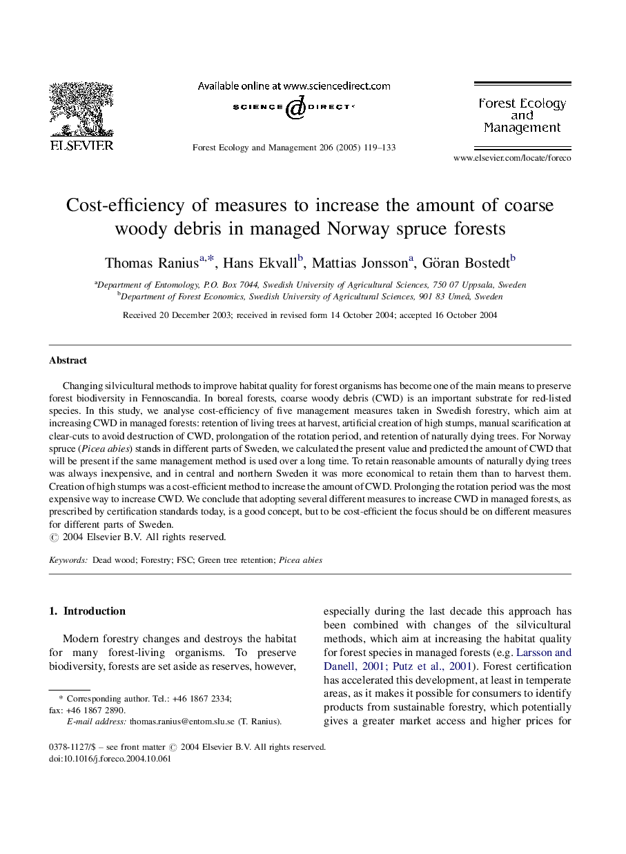 Cost-efficiency of measures to increase the amount of coarse woody debris in managed Norway spruce forests