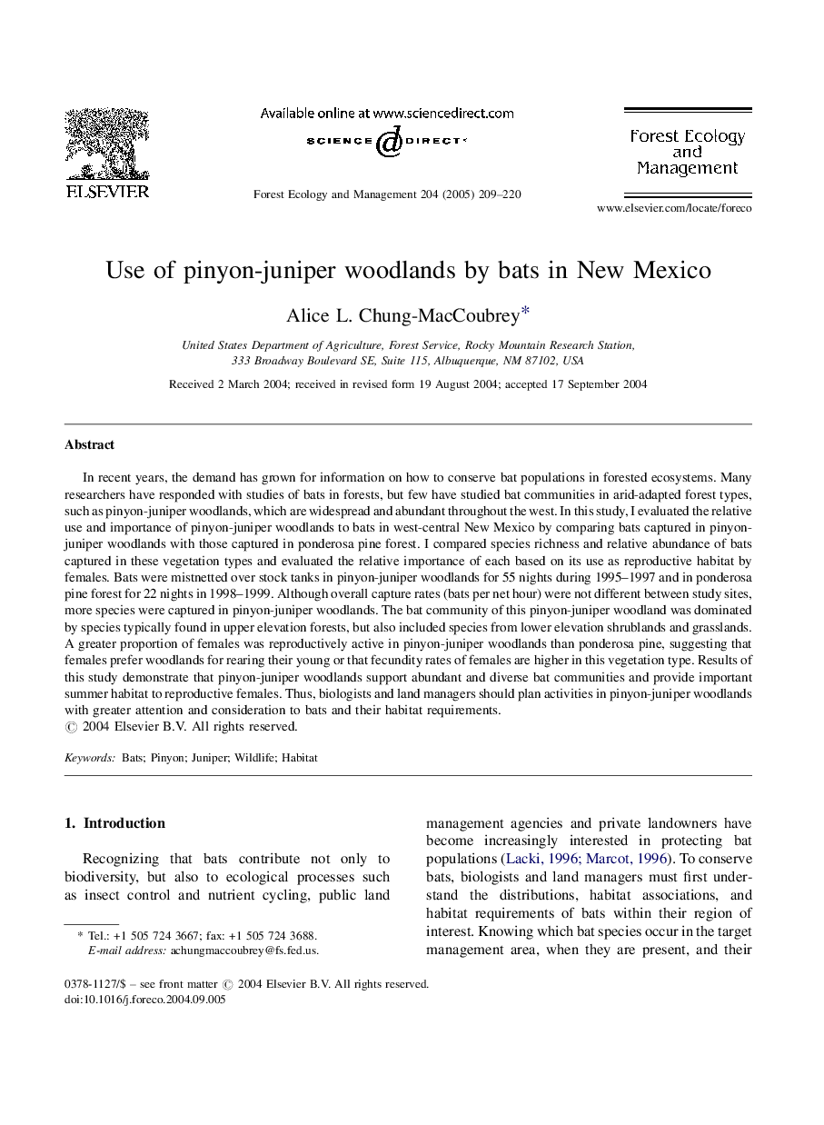 Use of pinyon-juniper woodlands by bats in New Mexico