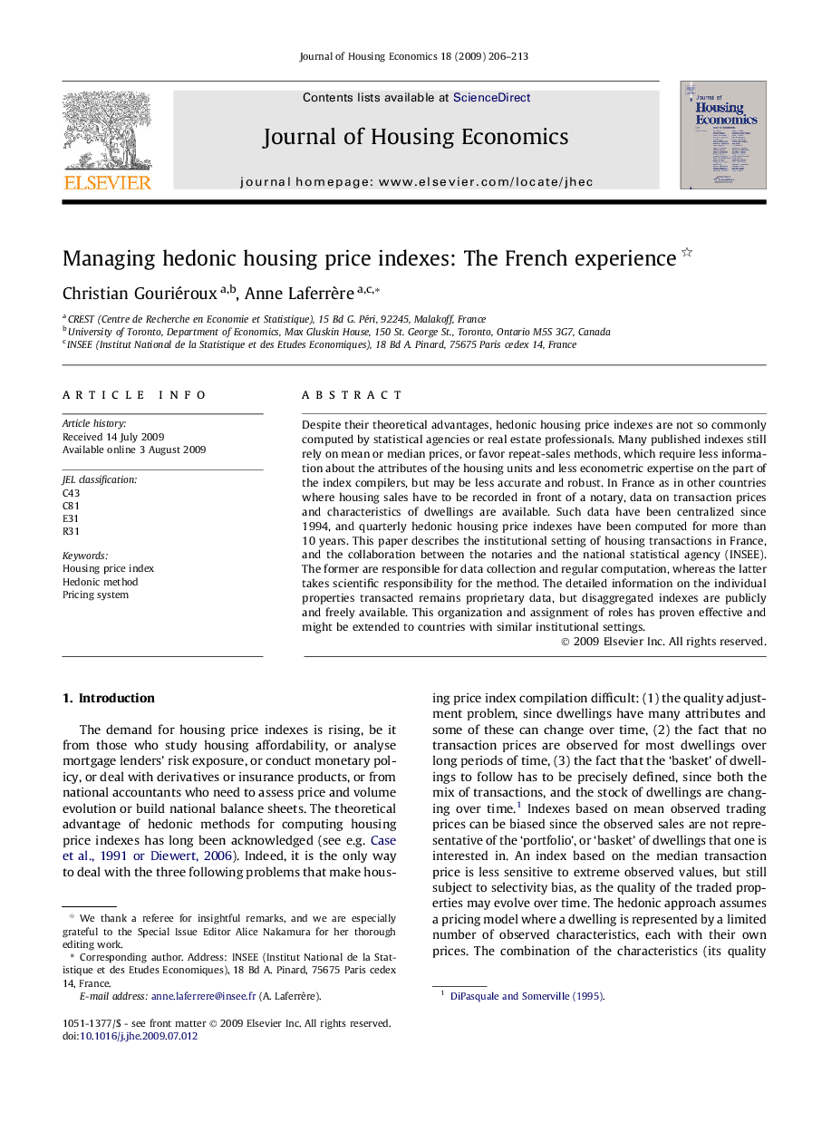 Managing hedonic housing price indexes: The French experience