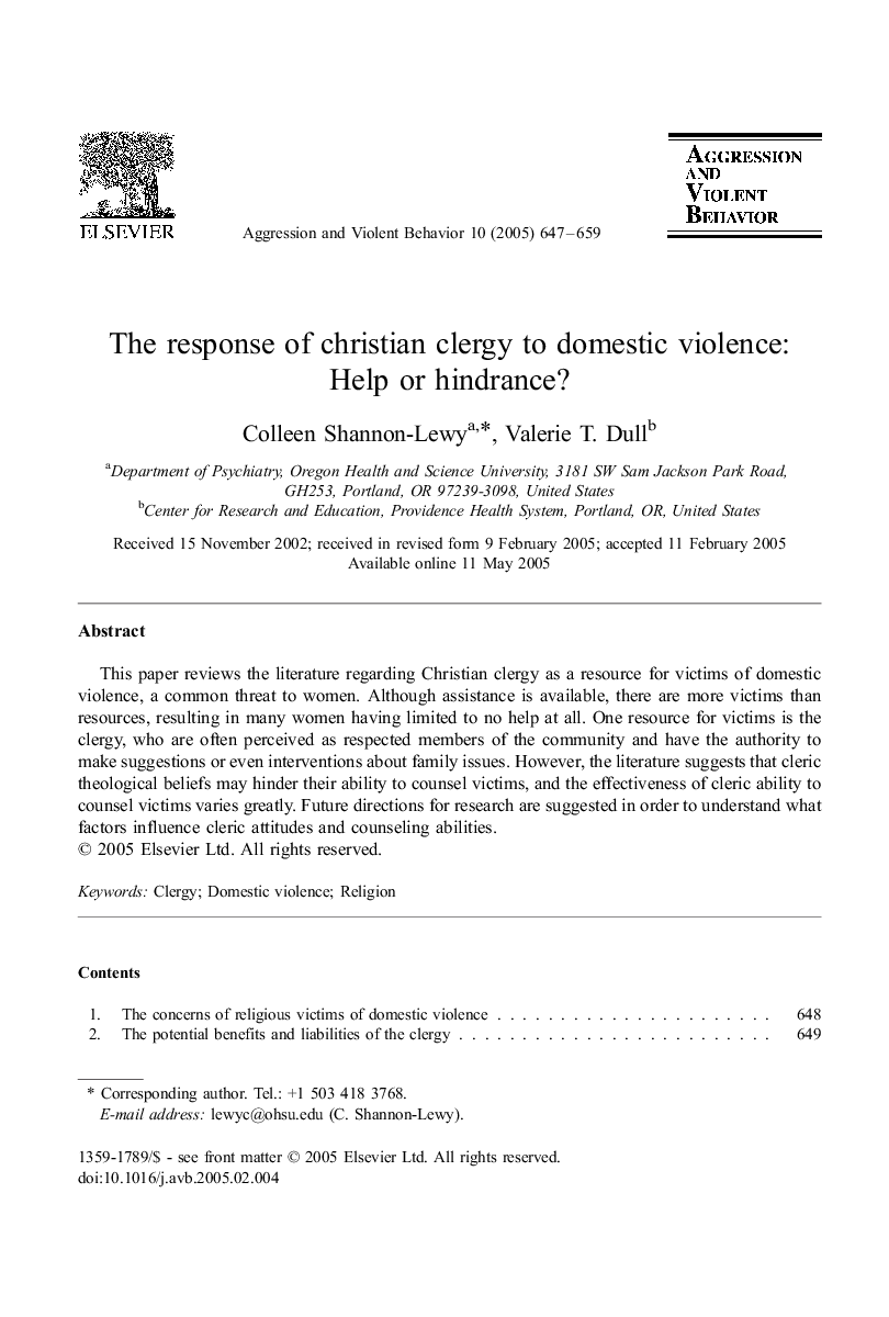 The response of christian clergy to domestic violence: Help or hindrance?