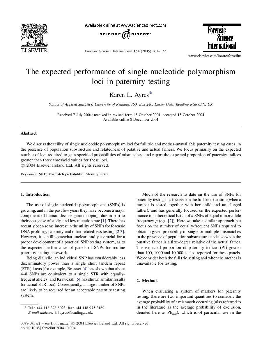 The expected performance of single nucleotide polymorphism loci in paternity testing